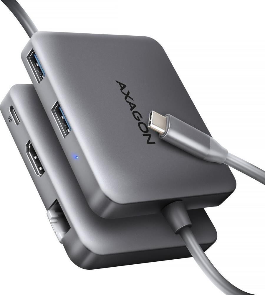 AXAGON Axagon N HMC-5HL USB 5Gbps hub 2x USB-A HDMI 4k/60Hz RJ-45 GLAN PD 100W kábel USB-C Káblové USB 3.2 Gen 1 (3.1 Gen 1) Type-C Silver