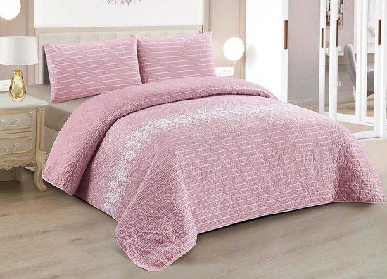 Famanu Bettüberwurf Wendbar + 2 Kissenbezüge 50 x 70 cm - Leichter, gesteppter Bettüberwurf (240 x 260 cm) SHSHOP