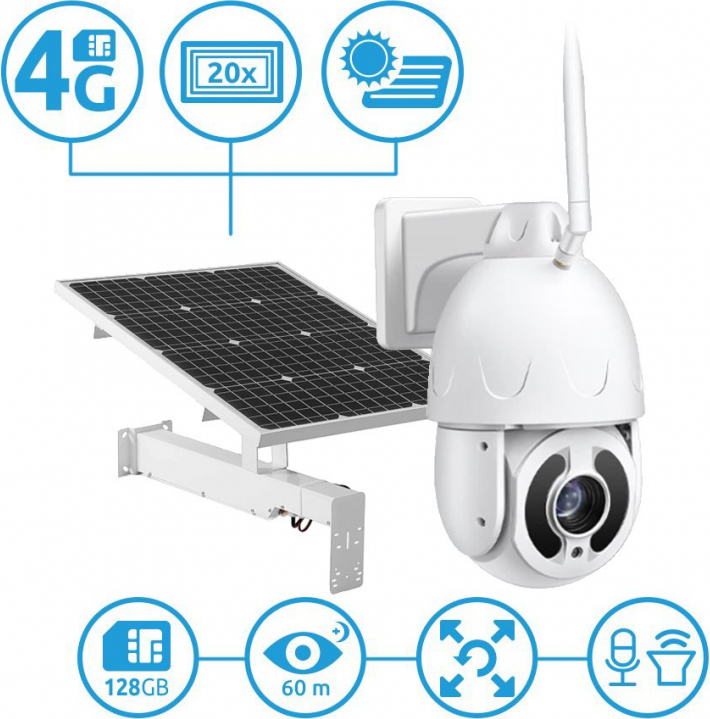 4G PTZ IP kamera Secutek SBS-NC67-20X so solárnym nabíjaním - 1080p, 60m IR, 20x zoom