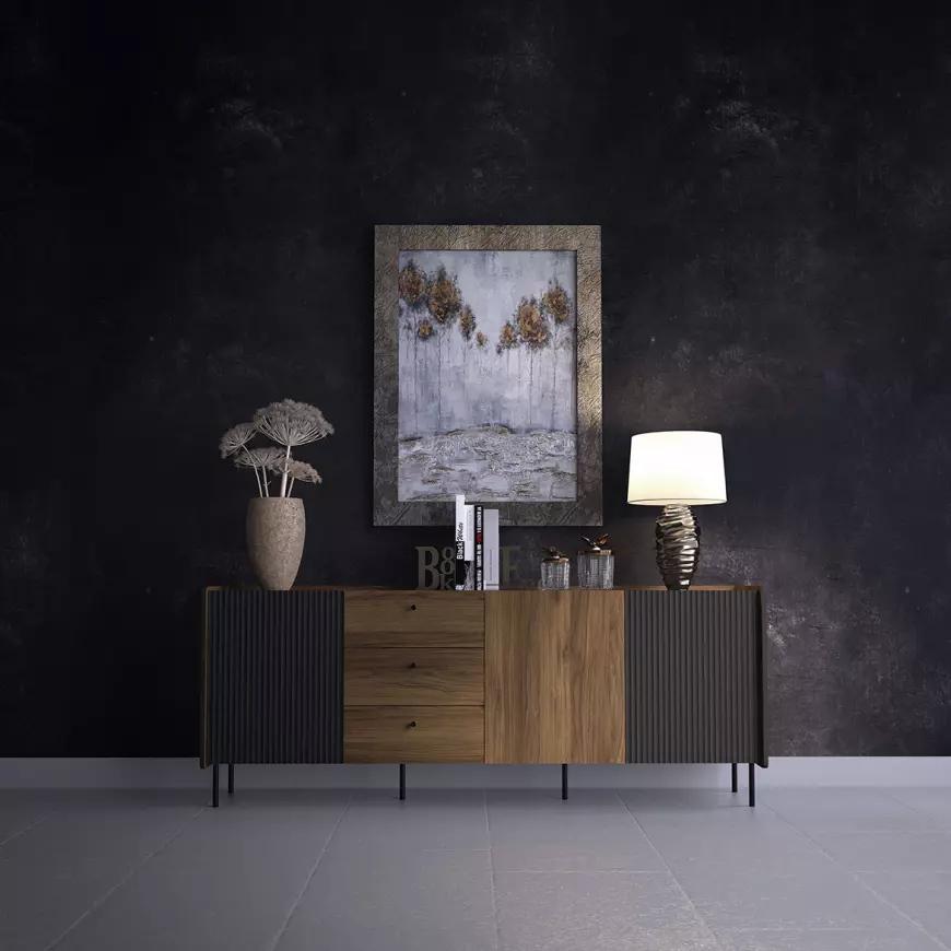 VENETI Kombinierte breite Kommode ASHEBORO - Nussbaum / San Sebastián / Schwarz 001-10-00009