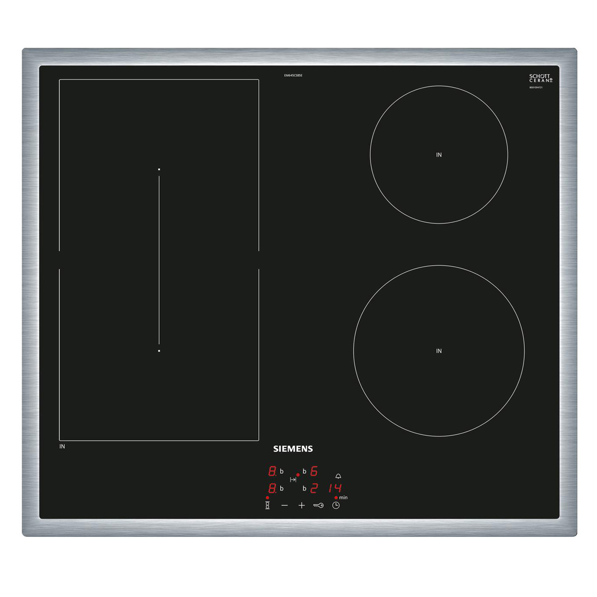 Siemens iQ500 EM645CSB5E, Čierna, Nerezová oceľ, Vstavaný, Indukčná varná doska so zónami, Sklokeramická, 4 zone(s), 4 zone(s)