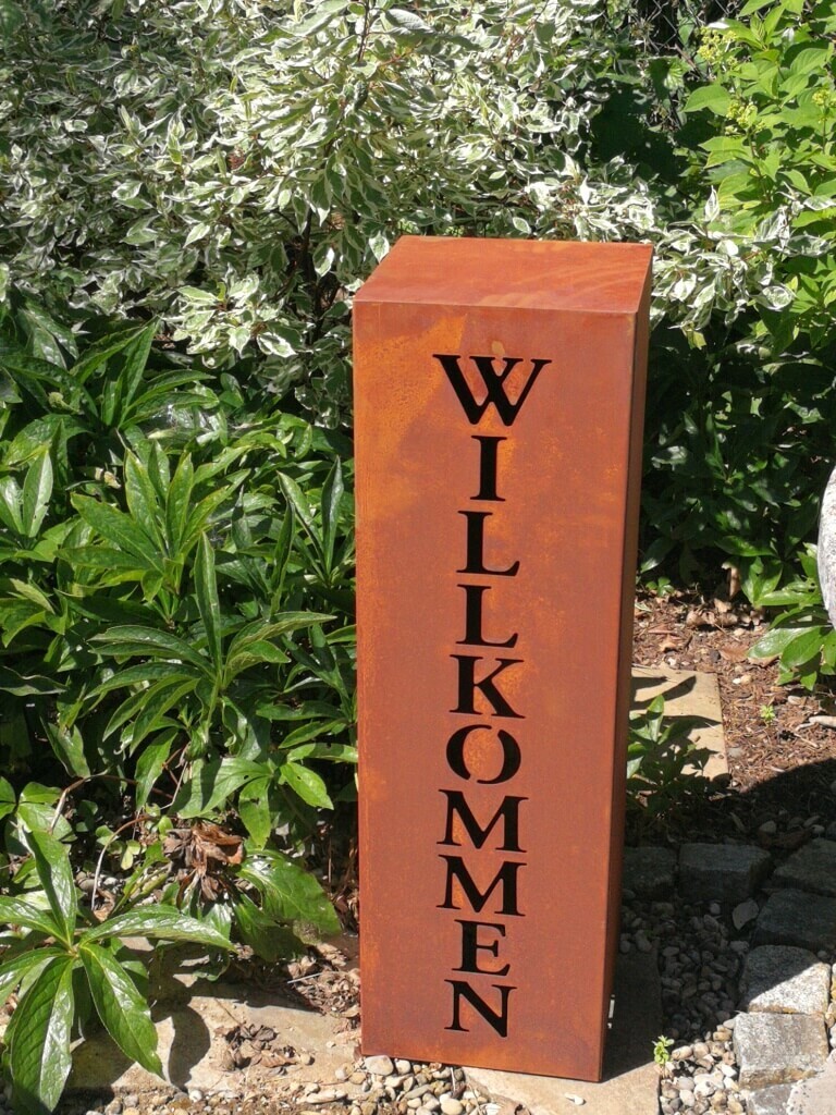 ATA Edelrost Dekosäule Willkommen 2 Größen Säule Willkommen - 60 cm