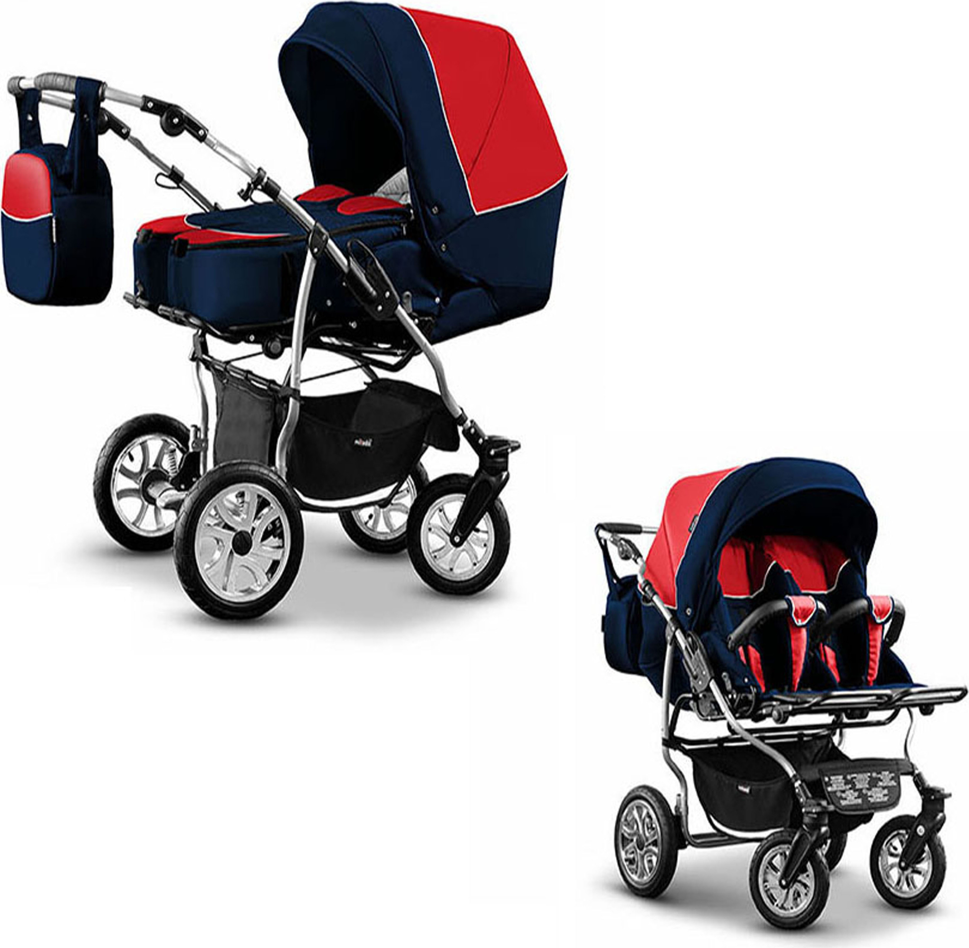 Zwillingskinderwagen 2 in 1 City Twin inkl. Sportsitze - 15 Teile - in 19 Farben