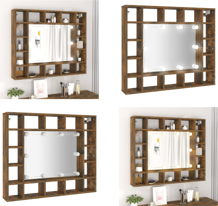 vidaXL Spiegelschrank mit LED Räuchereiche 91x15x76,5 cm - Spiegelschrank - Spiegelschränke - LED-Spiegelschrank - Spiegelschrank Bad HL820448