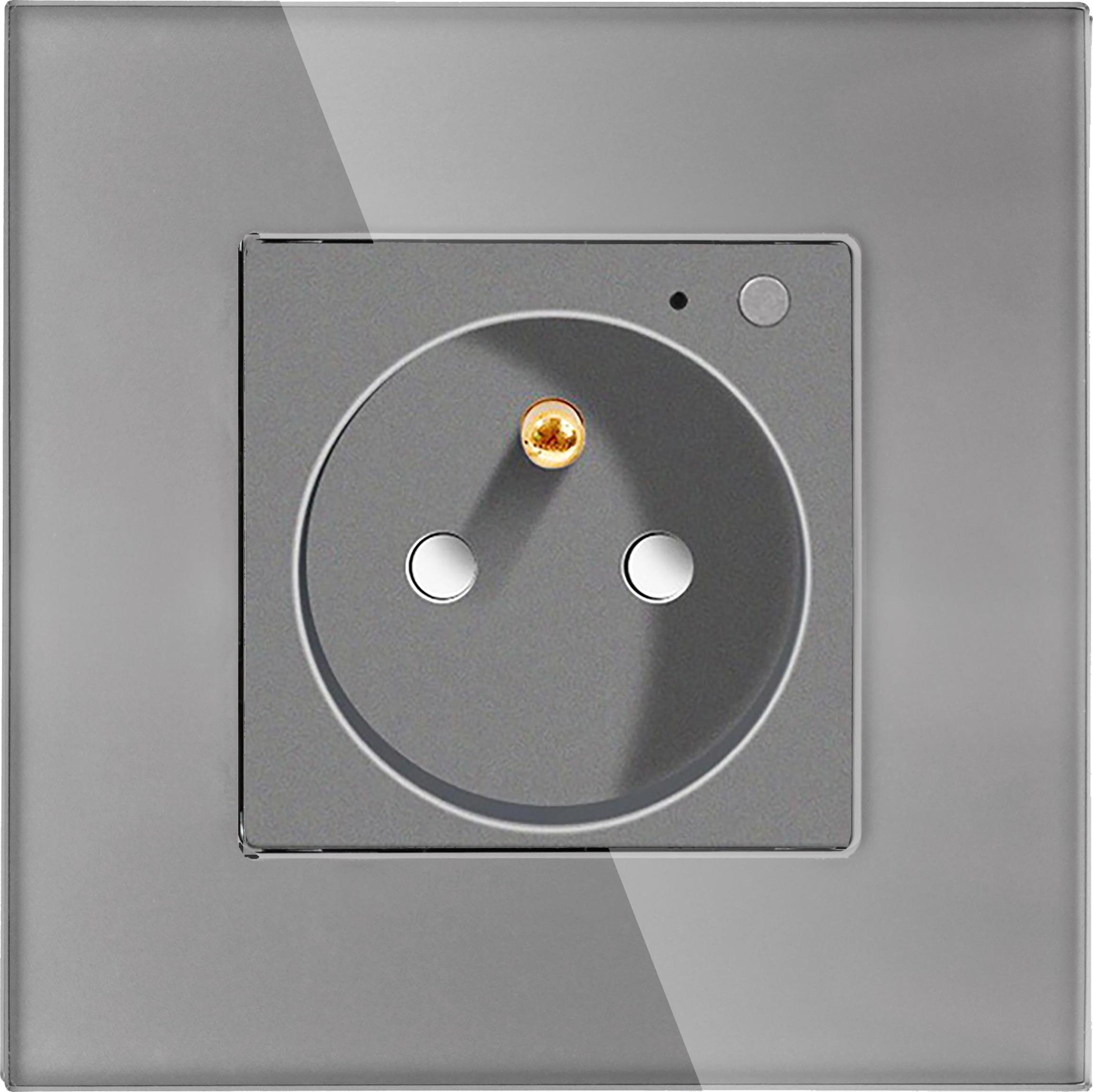 Smart Home Einzelne 230V WLAN-Steckdose mit Stromzähler, grau, mit Glasrahmen