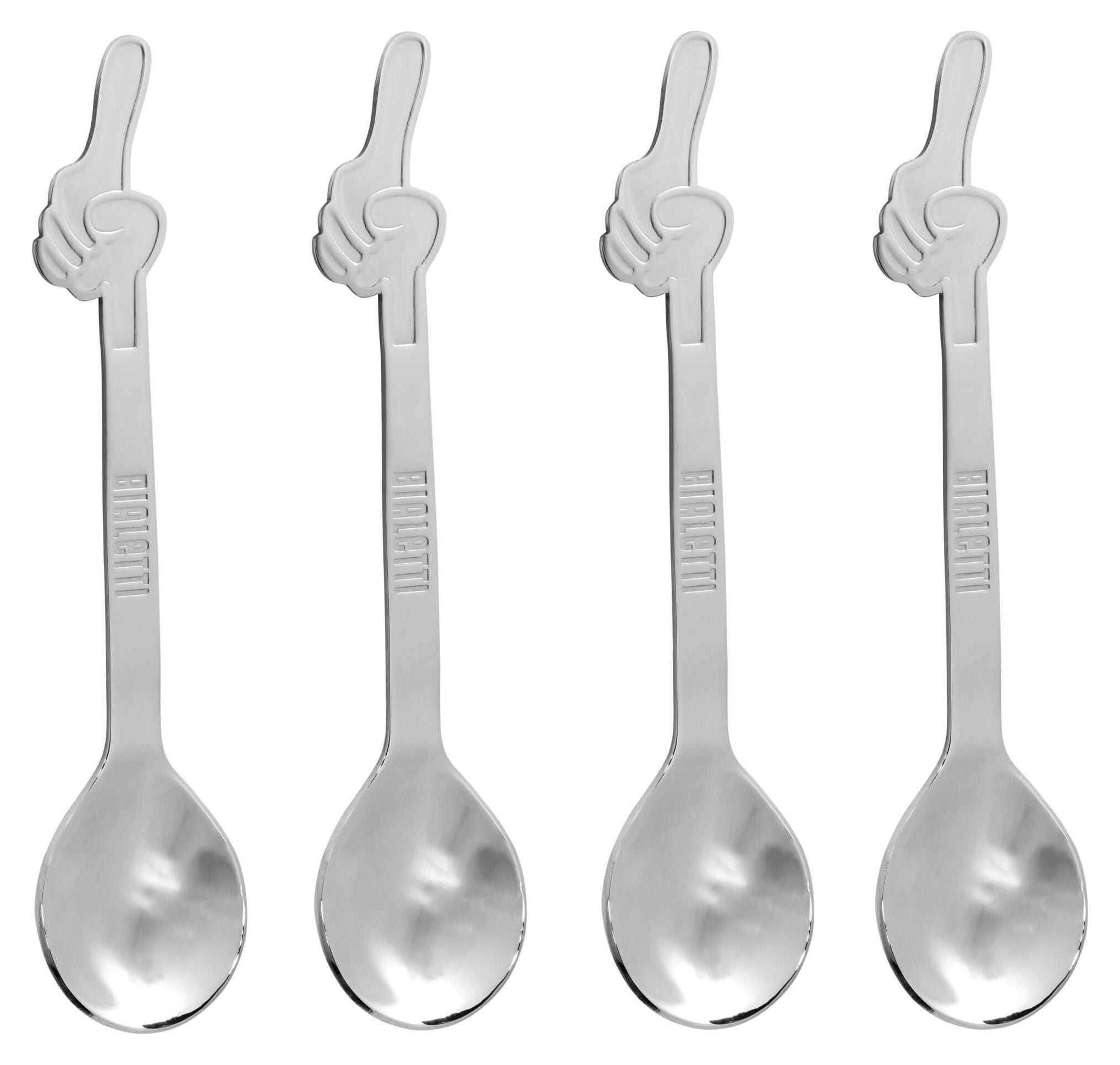 Set 4 Cucchiaini Retrò In Lega Per Gelato E Caffè – Forme Cocco, Uva, Ghianda, Gelso (Argento)