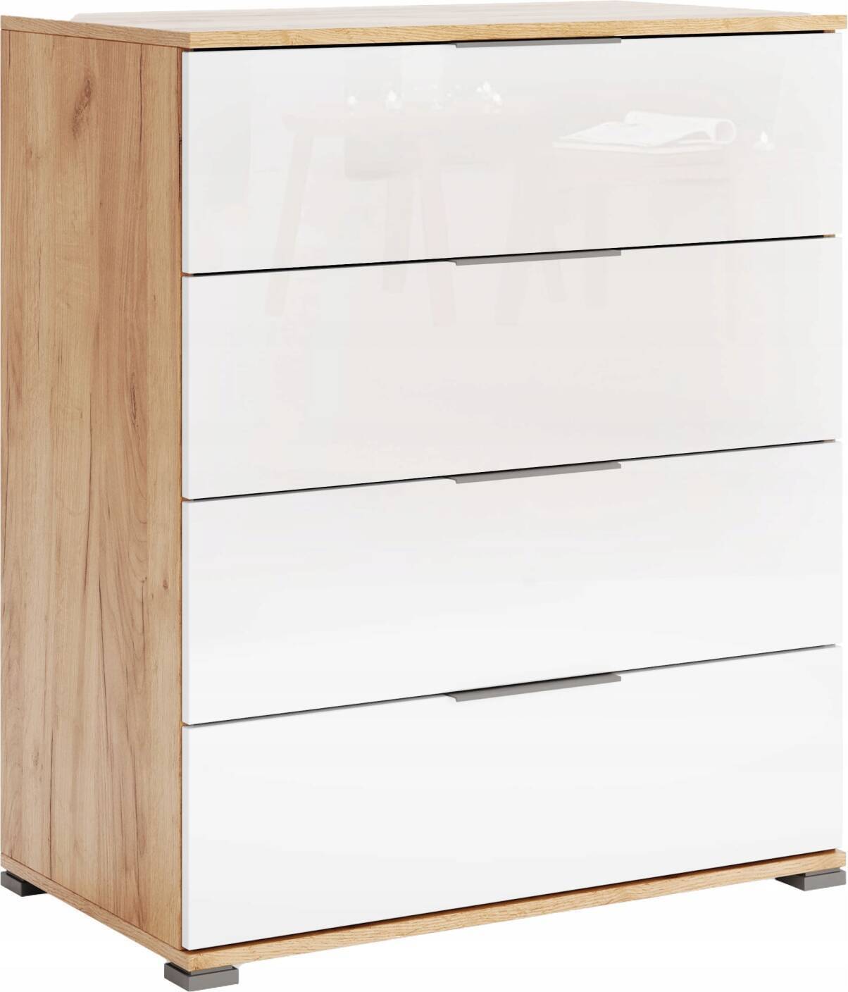 Starcosy Hohe Kommode mit Teleskopschienen in Eiche Craft, kombiniert mit weißen Hochglanzfronten, 80x95x46 cm AS-164-WB