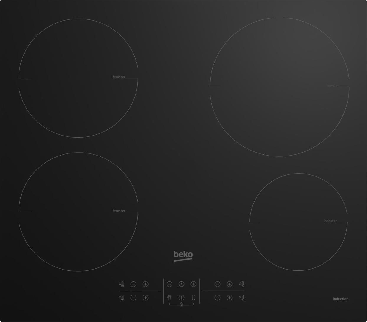 Beko HII64210MT, Čierna, Vstavaný, 60 cm, Indukčná varná doska so zónami, Sklo, 4 zone(s)
