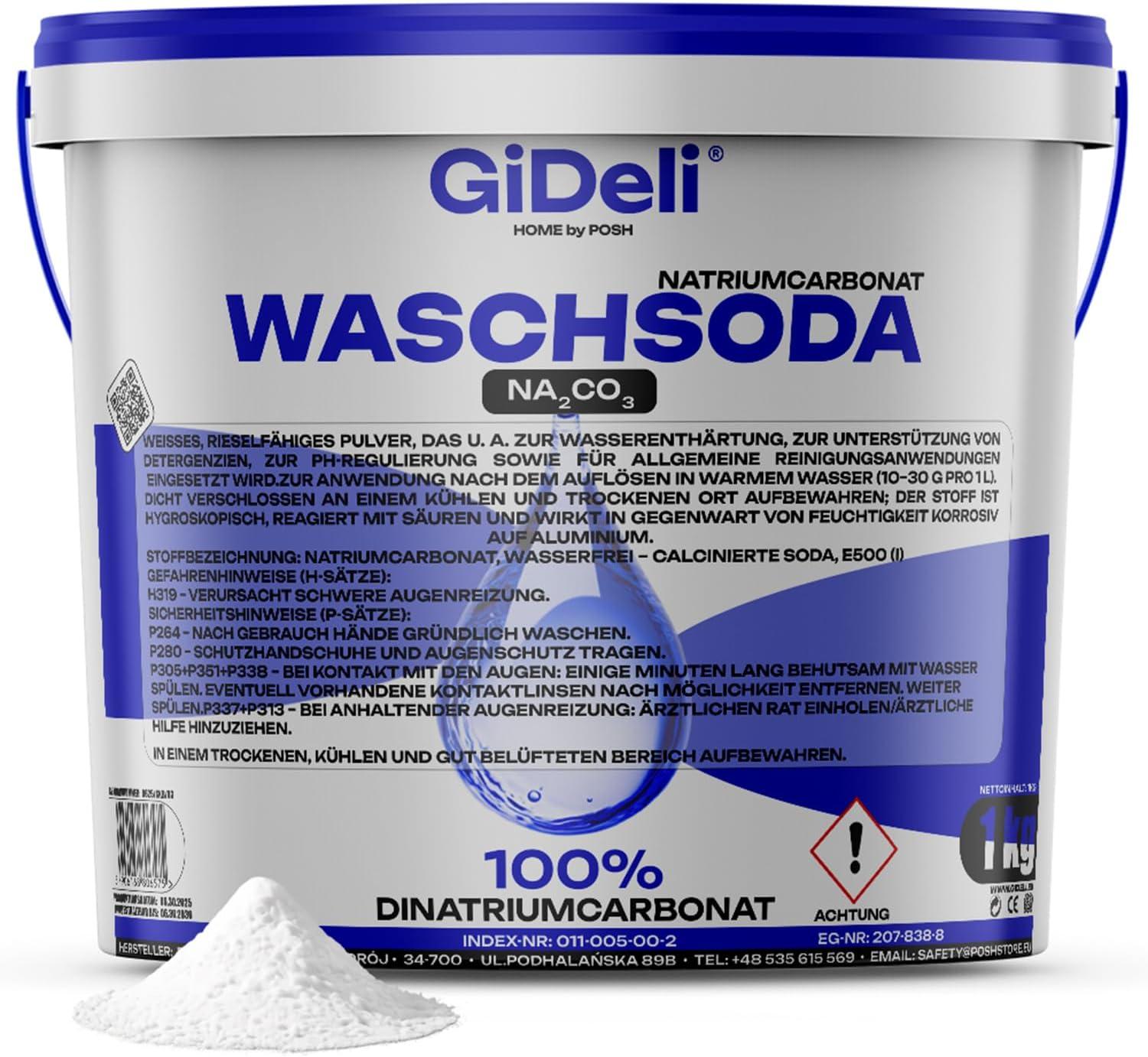 Posh Waschsoda 1kg Natriumcarbonat Na2CO3 Kalziniert Waschmittel Waschpulver GiDeli