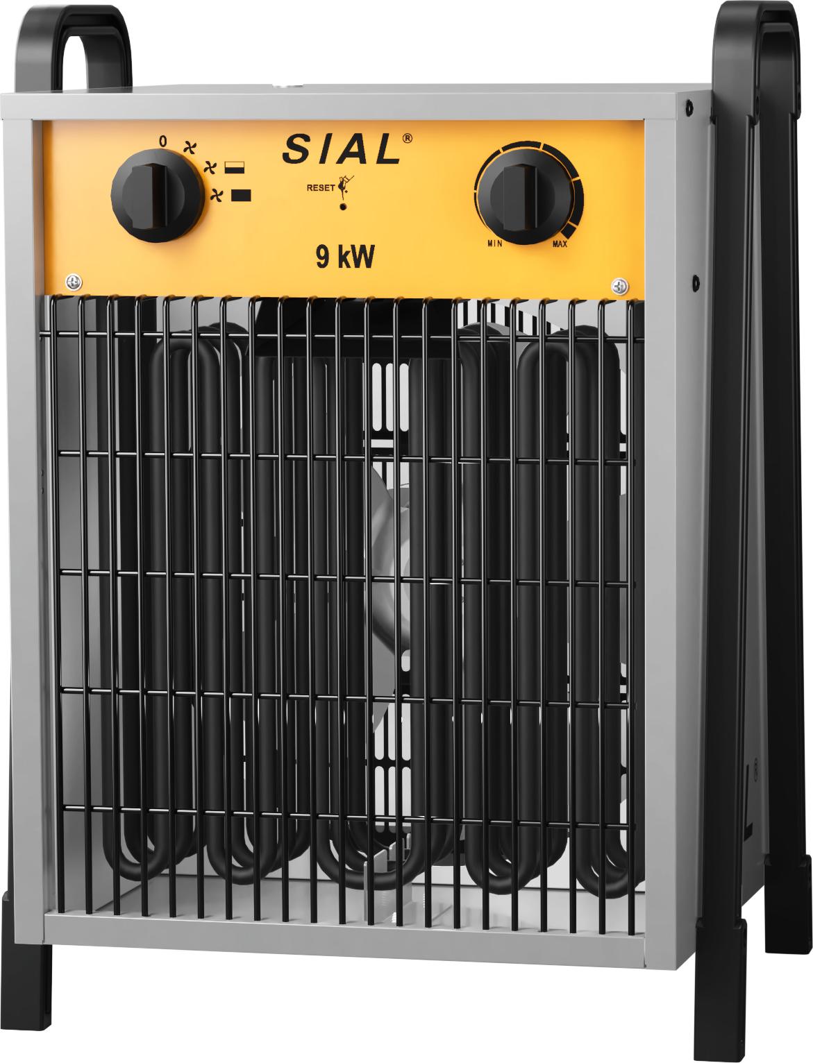 SIAL 9kW priemyselný ohrievač s ventilátorom s 3 stupňami a funkciou stavebnej sušičky - pre garáž, dielňu, stavenisko - strieborný