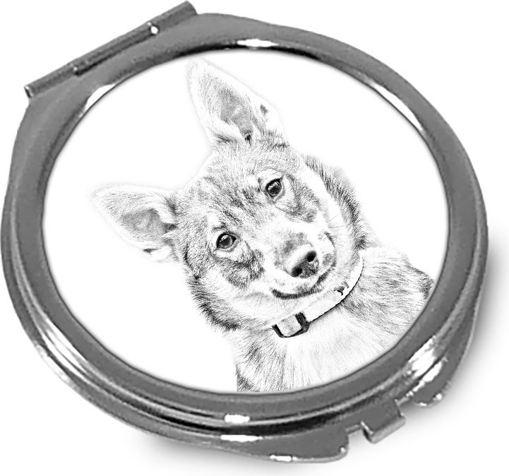 Schwedischer Vallhund, Västgötaspets, Westgotenspitz - Taschenspiegel mit Hund, personalisierter Taschenspiegel, kompakter Spiegel mit Art-Dog-Logo