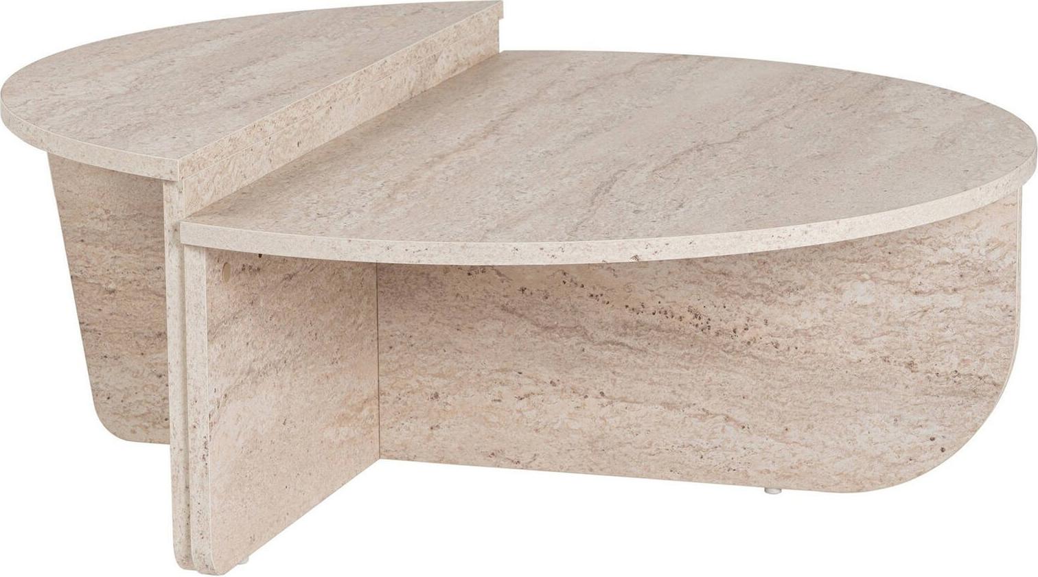 Dmora Wohnzimmertisch Feyre, Niedriger Wohnzimmertisch, Kaffeeregal, Couchtisch für Sofa, 90x60 h35 cm, Beige und Marmor