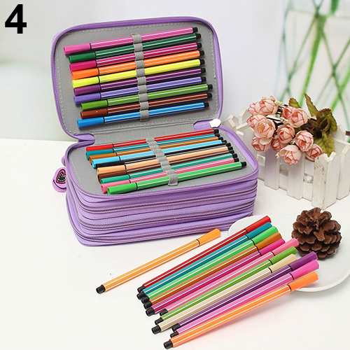 Essen 4 Schichten 72 Löcher tragbare Zeichnung Skizzierstiftstift Reißverschluss Hülle Haltertasche-Lila 679974@Essen