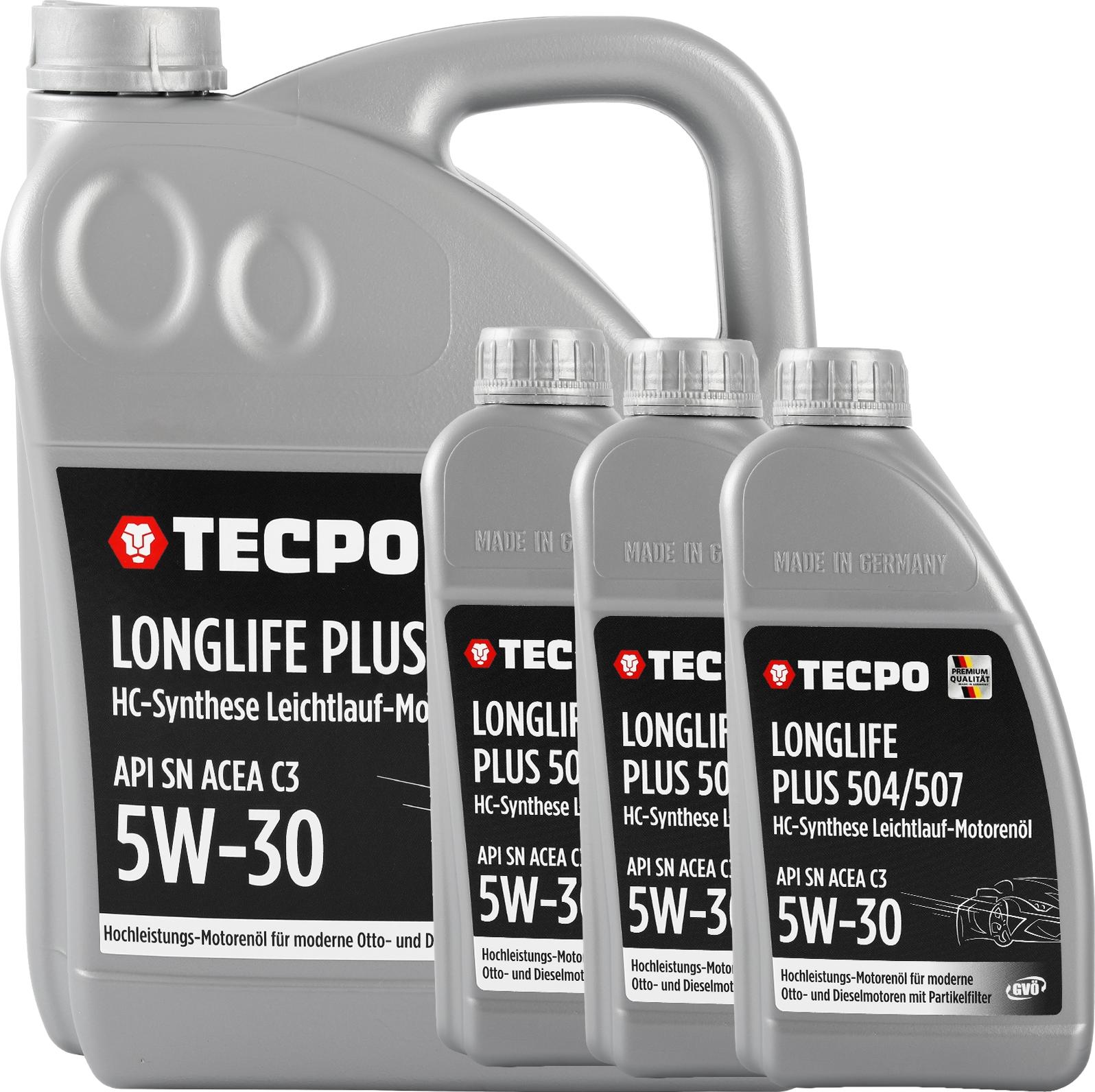 TECPO Motoröl 8 Liter 5W-30 LONGLIFE Plus HC Synthese ACEA C3 API SN / 504/507 / MB 229.31 229.51 / LL-04 C30 300200-5