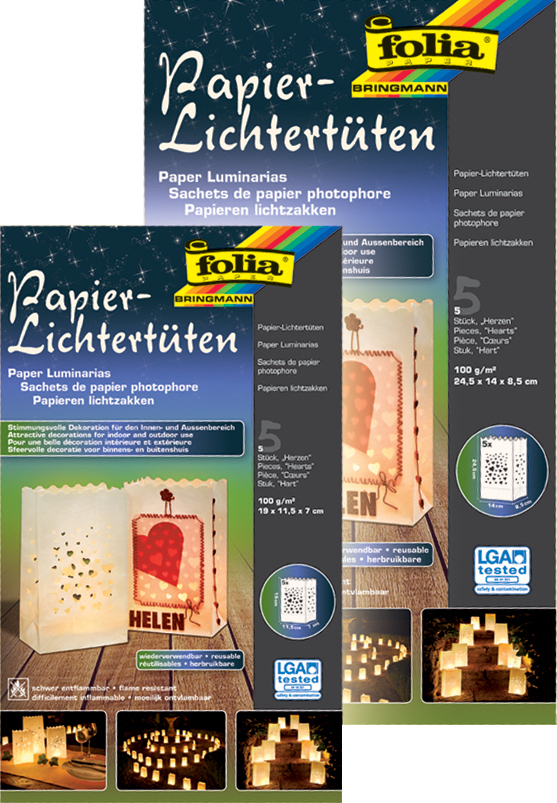 folia Lichtertüte "Herzen" groß aus Papier weiß 5 Stück 12402