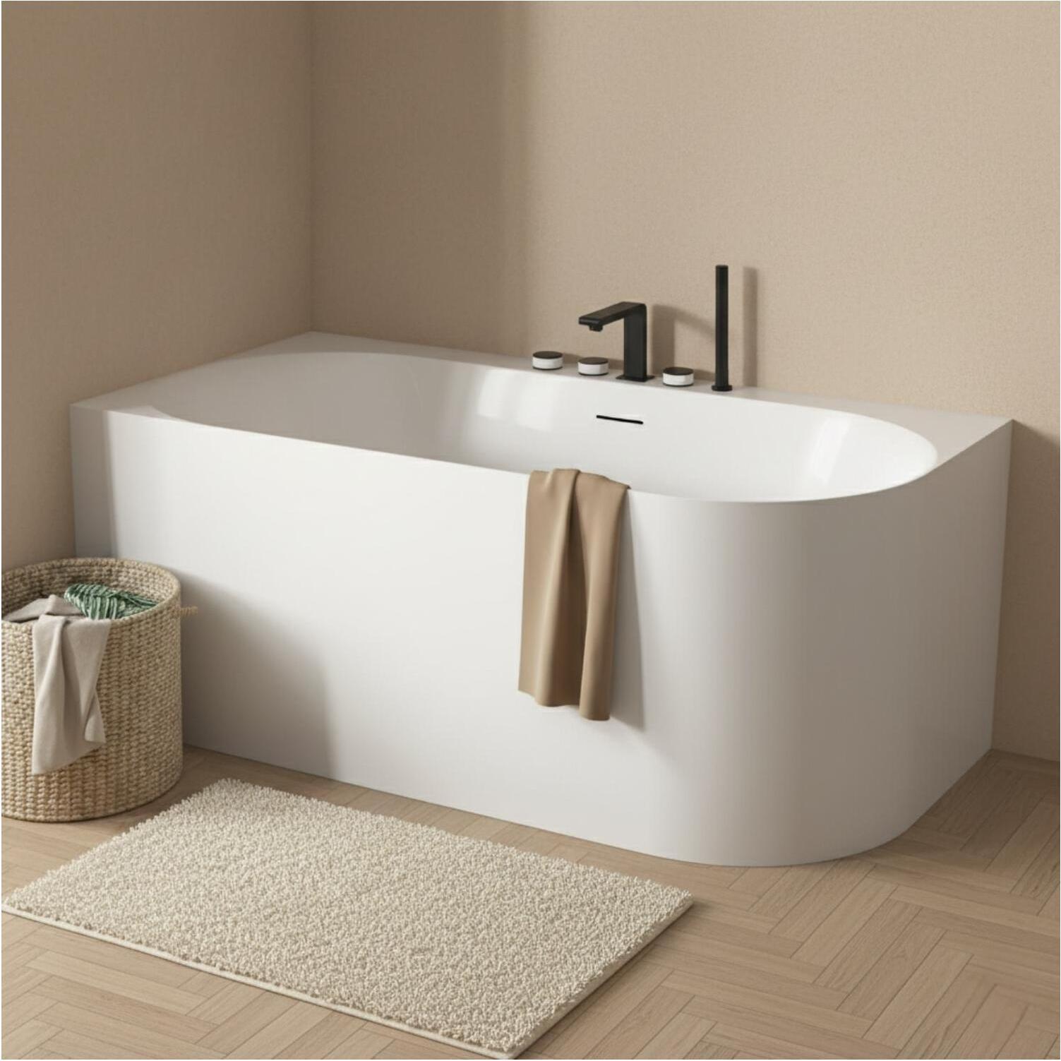 MOB-IN Weiße halbfreistehende Acrylbadewanne 170 cm - Linke Ecke FORMA