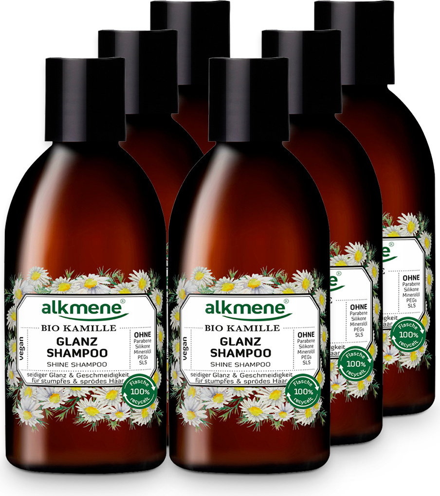 alkmene Glanz Haar Shampoo mit Bio Kamille - veganes Haarshampoo für stumpfes & sprödes Haar - Haarpflege 6x 250 ml 5416-6