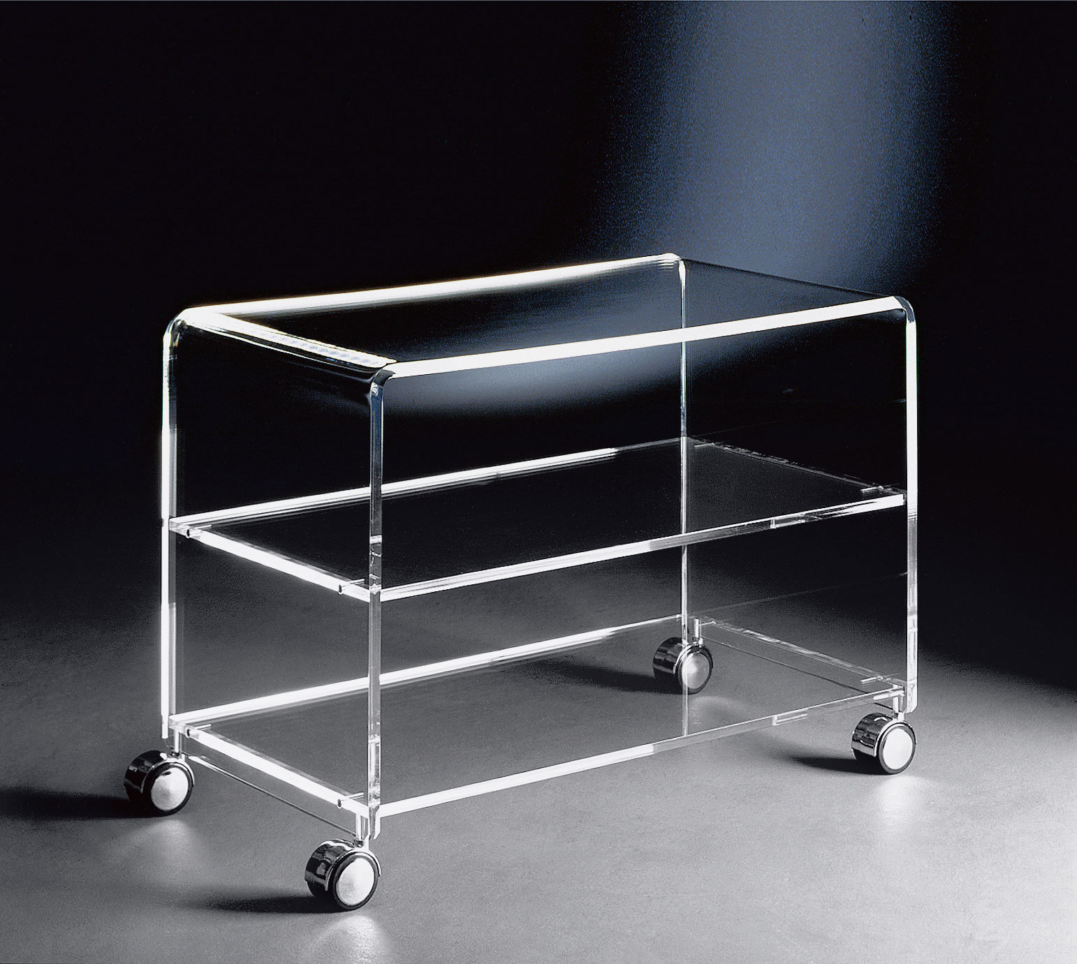 HOWE-Deko Hochwertiger Acryl-Glas TV-Wagen / TV-Tisch mit 4 Chromrollen, klar, 63 x 38 cm, H 48 cm, Acryl-Glas-Stärke 10 / 12 mm 131173