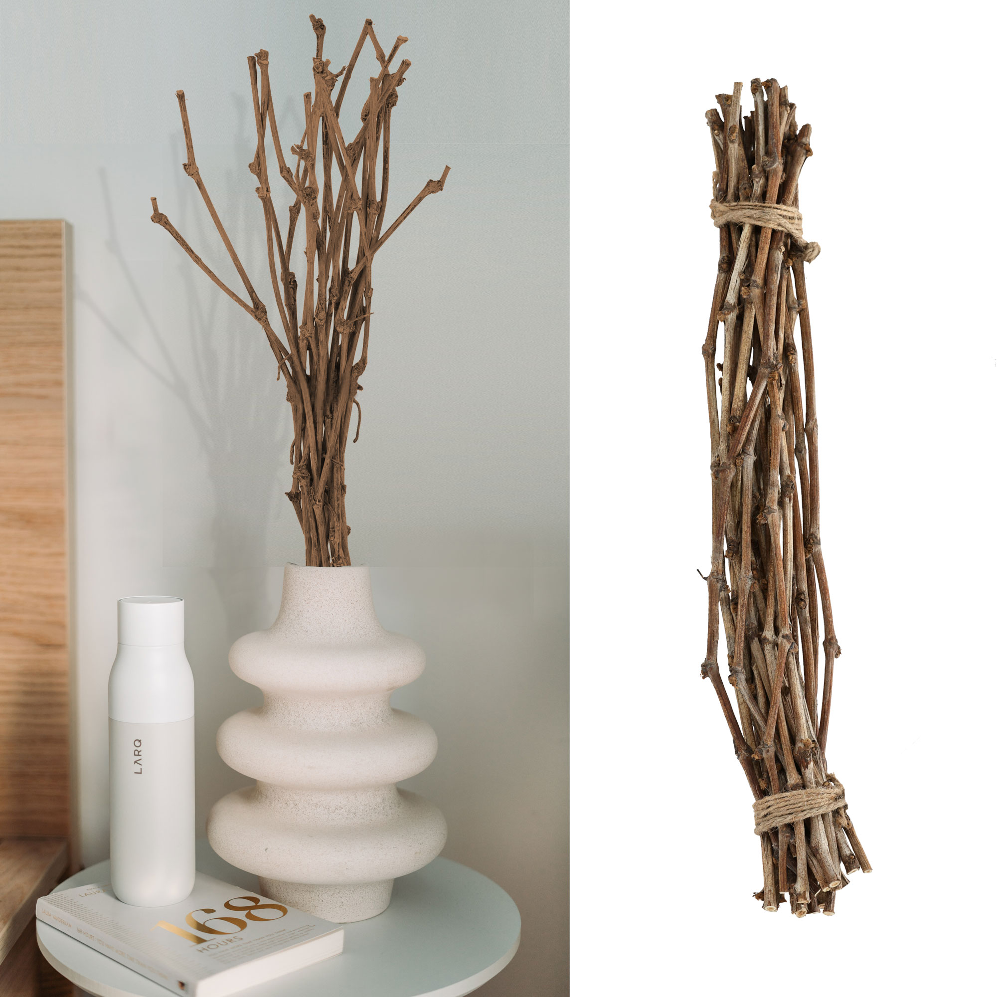 Cepewa Dekobündel Weinzweige 60cm natur Dekostange Holzstange mit Juteseil Astbündel Holzbündel