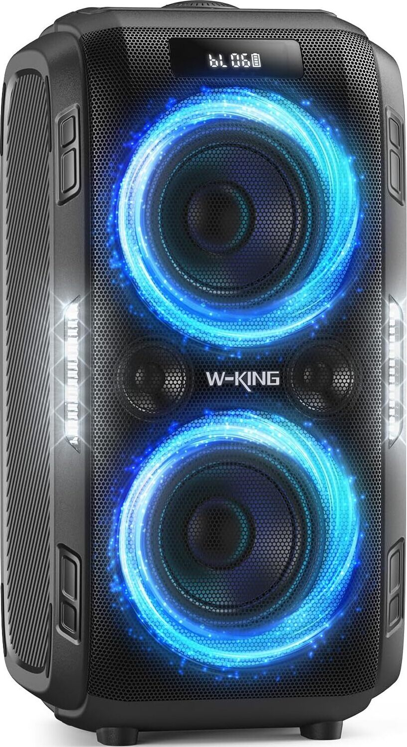 W-KING 250W PEAK Bluetooth Speaker Box, 120dB Party Boom Box, 12 vlastných basov, MIC&Guitar IN, USB/TF/AUX, odnímateľná batéria