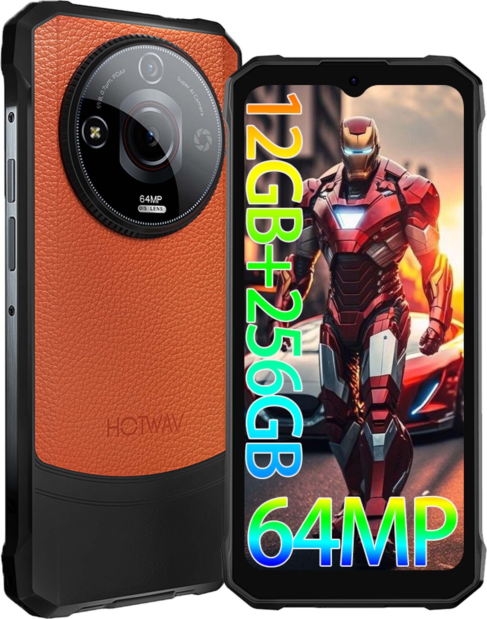 HOTWAV T7 PRO Outdoor Smartphone, 12GB+256GB Android 13 Dual SIM 4G Outdoor Handy Ohne Vertrag, 6280mAh 64MP 6,6 Zoll Handy/NFC/IP68 - Orange