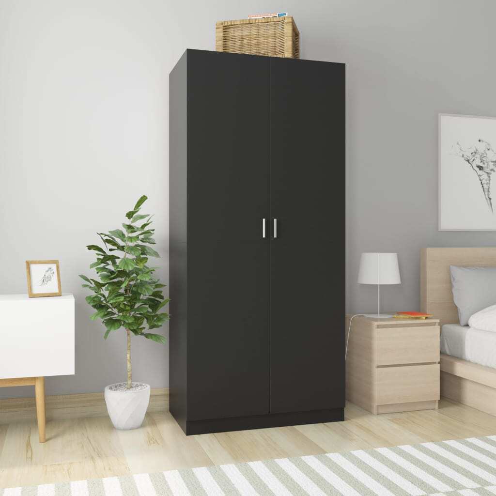 vidaXL Kleiderschrank Schwarz 90x52x200 cm Holzwerkstoff - Kleiderschrank - Kleiderschränke - Kleiderständer - Schrank HL800631