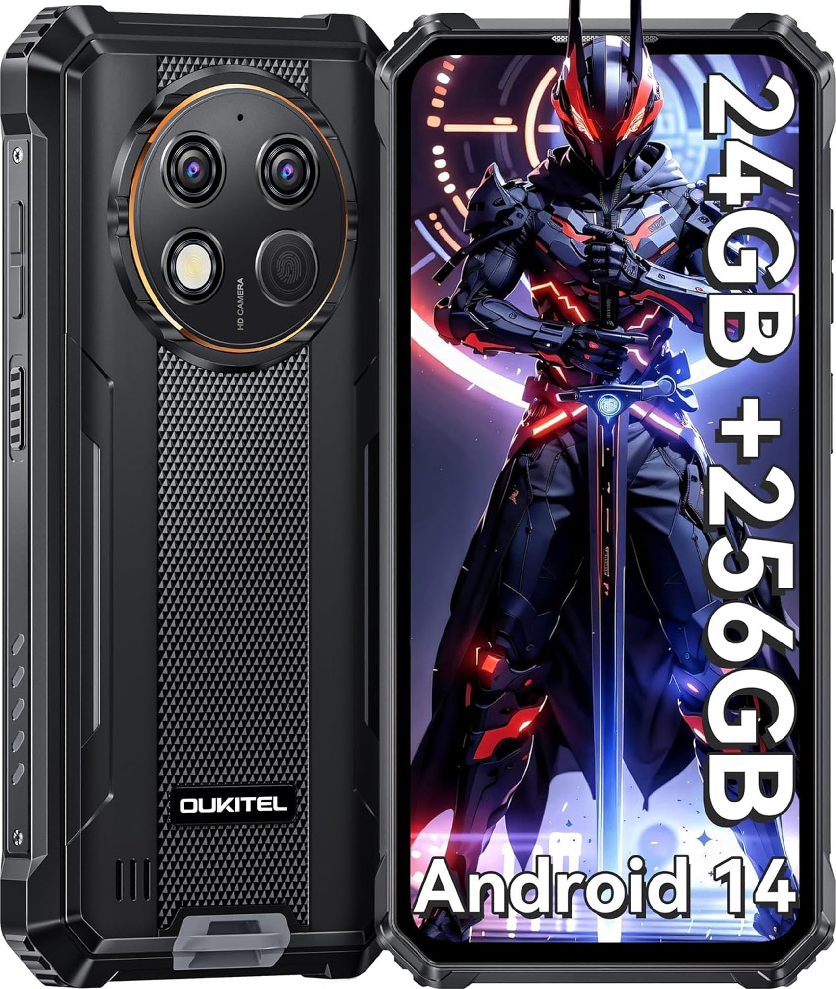 OUKITEL G1 Android 14 Outdoorový smartfón bez zmluvy 24GB+256GB 10600mAh 6,52" 48MP Dual SIM 4G Outdoorový mobilný telefón IP68/NFC/OTG/GPS/Face ID - čierny