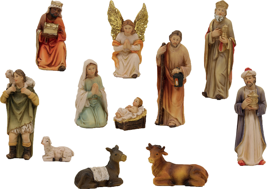FADEDA Krippenfiguren Set 18-teilig - Handbemalte Weihnachtskrippe Figuren 7 Cm