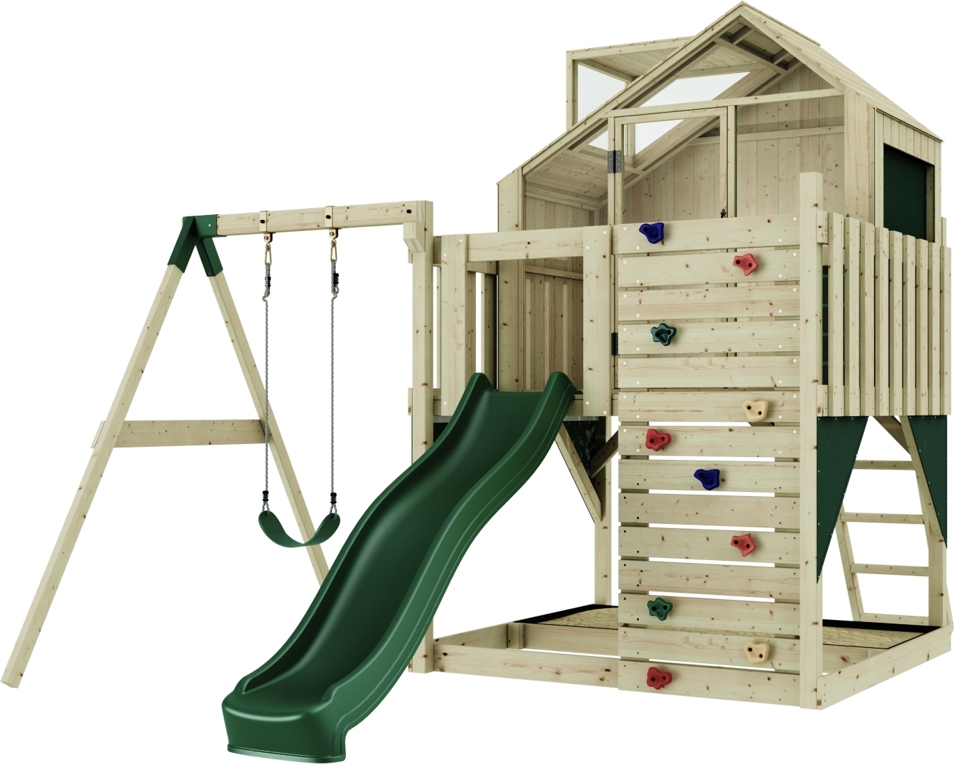 OutdoorToys Spielturm mit Spielhaus inkl. Wellenrutsche und Kinder-Schaukel, Outdoor Klettergerüst Garten, Ausführung: Kinderschaukel, Farbe: Smaragdgrün Kinderschaukel O4.5.00293.0