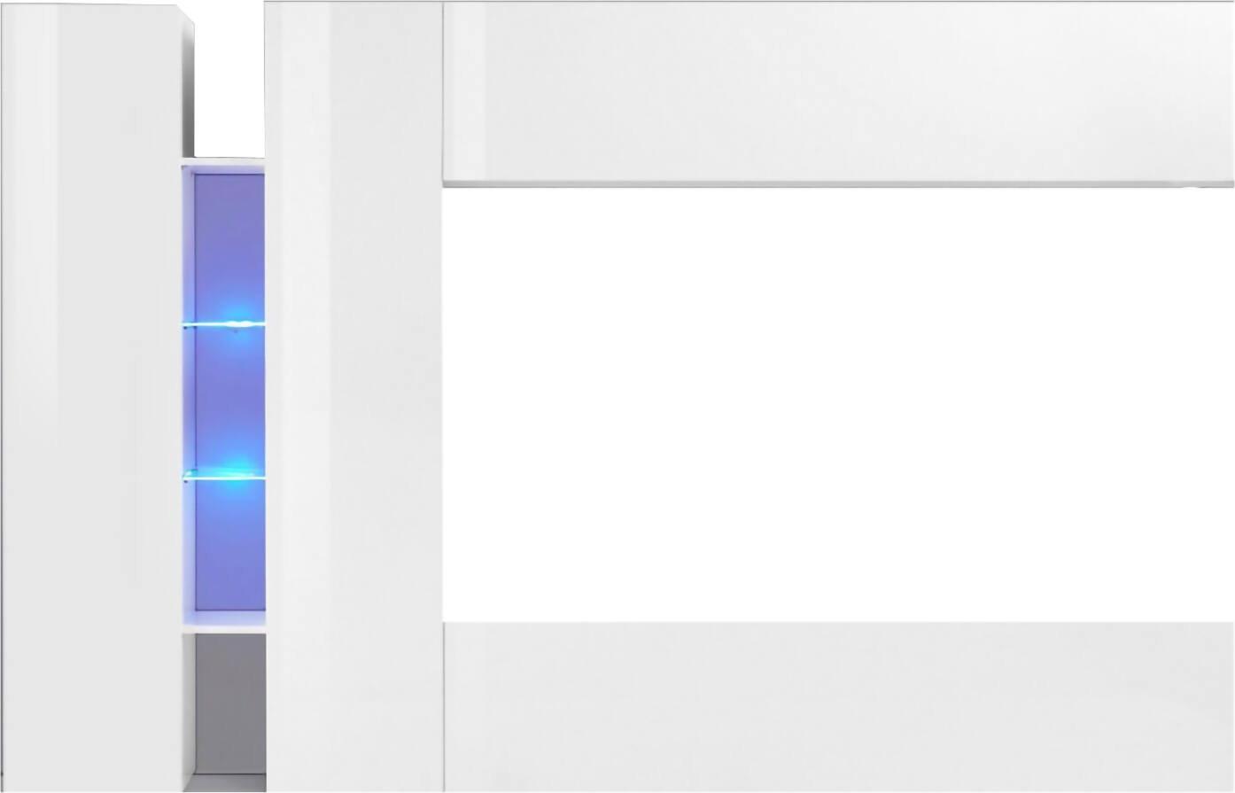 Wohnzimmermöbel Dboudr, Wohnzimmer-Set TV-Möbel mit 4 Türen, Mehrzweck-Wohnmöbel, 100 % Italy, cm 280 x 30 x 180, glänzend weiß