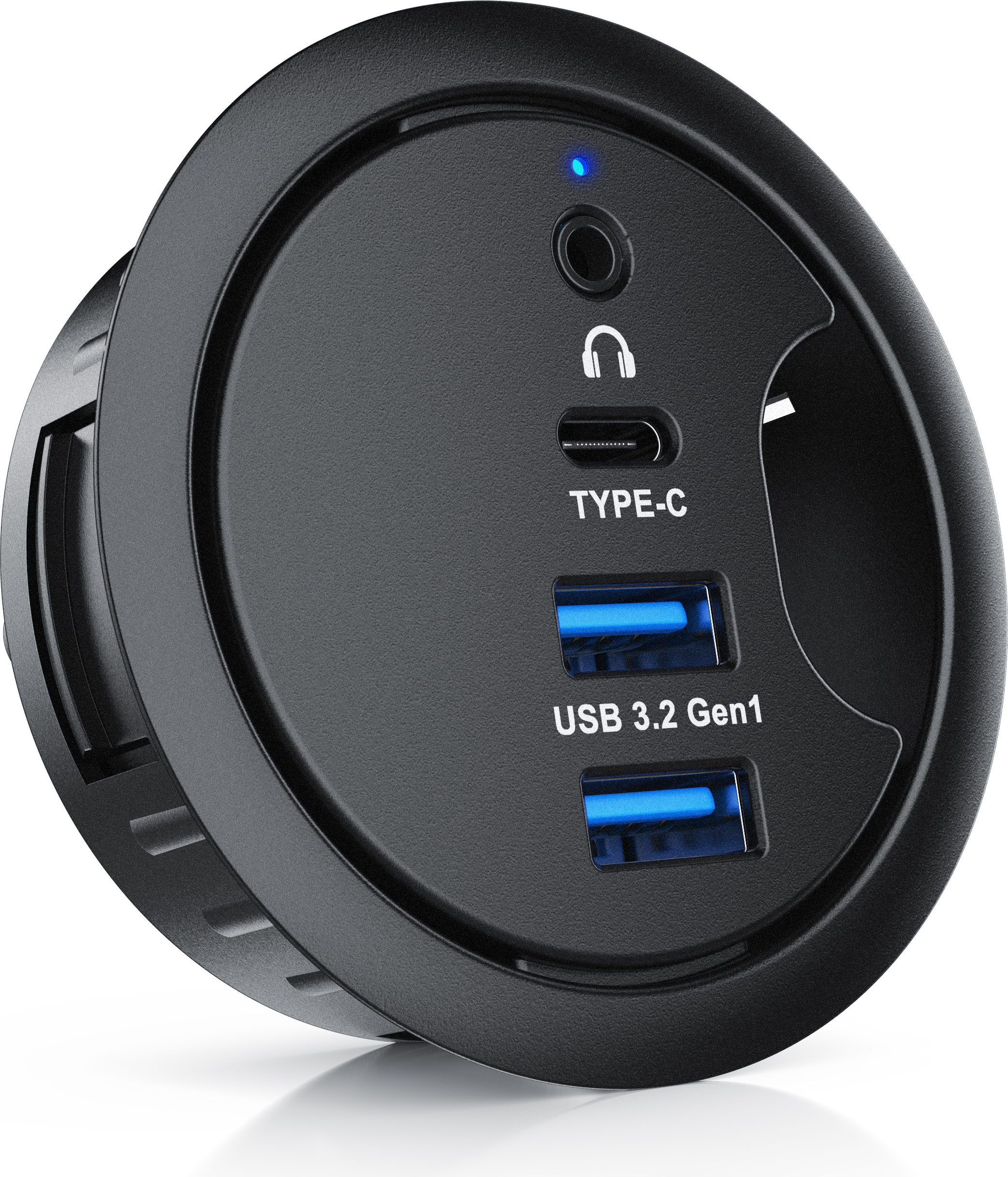 CSL - Stolný rozbočovač USB 3.2 - vstup kábla na stôl - zásuvka na kábel na stôl - 2 x USB 3.2 - 1 x USB C 3.2 - 1 x zvukové pripojenie 3,5 mm jack reproduktory slúchadlá
