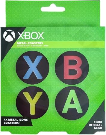 Paladone Xbox Untersetzer Set, 4 Stück aus Metall mit Icons, offiziell lizenziert, Korkboden