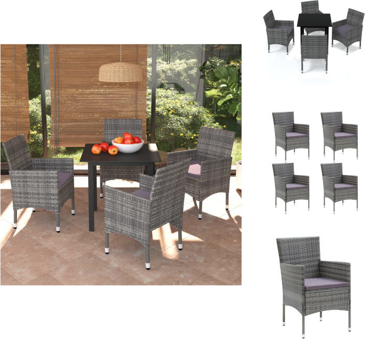 vidaXL 5-dielny záhradný jedálenský set s vankúšmi polyratan sivý - Záhradný nábytok sety