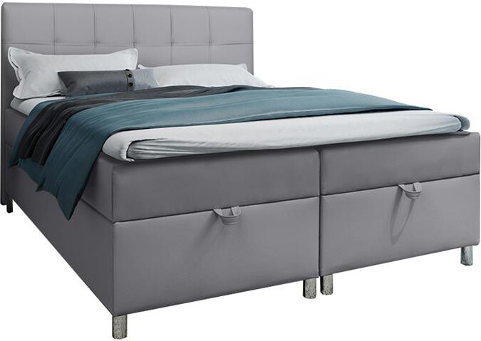 BETTSO Posteľ s pružinovým boxom a 2x podstavcom pod posteľ Čalúnená manželská posteľ s matracom a topperom Čalúnená posteľ do spálne Malabo 120x200 Tmavo sivá