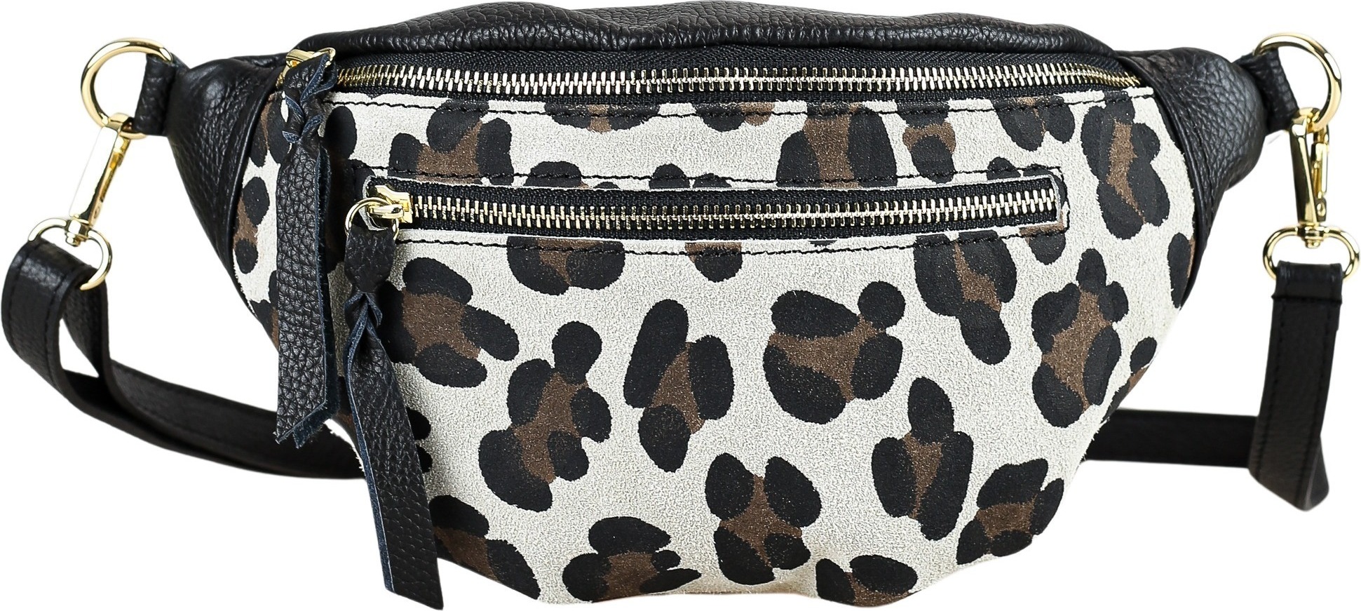 Umhängetasche Wild Glam mit Leo Print auf Leder von collezione alessandro