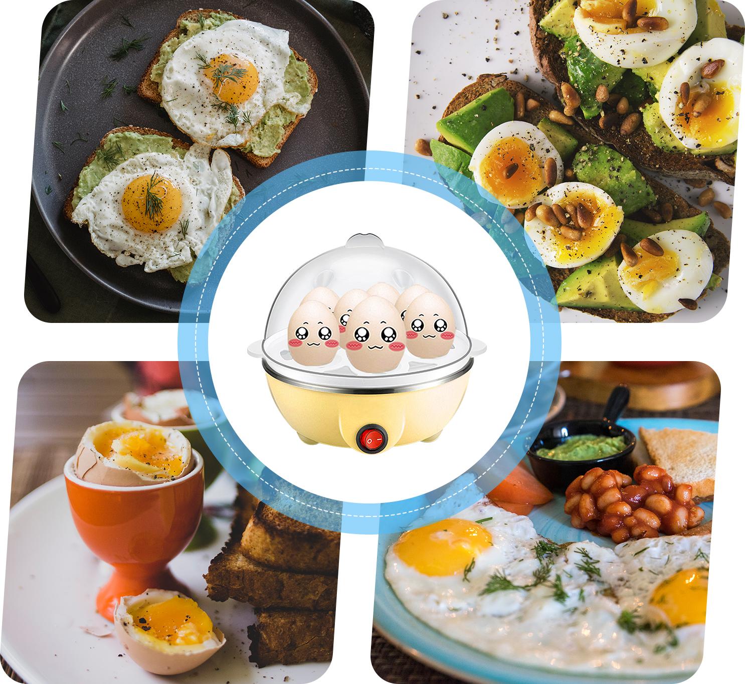 Cocosity Eierkocher 7 Eier Fassungsvermögen Hartgekochte Eierkocher Anti-Trocken-Elektro-Eierkocher mit 40mL Messbecher Dampf-Gemüse