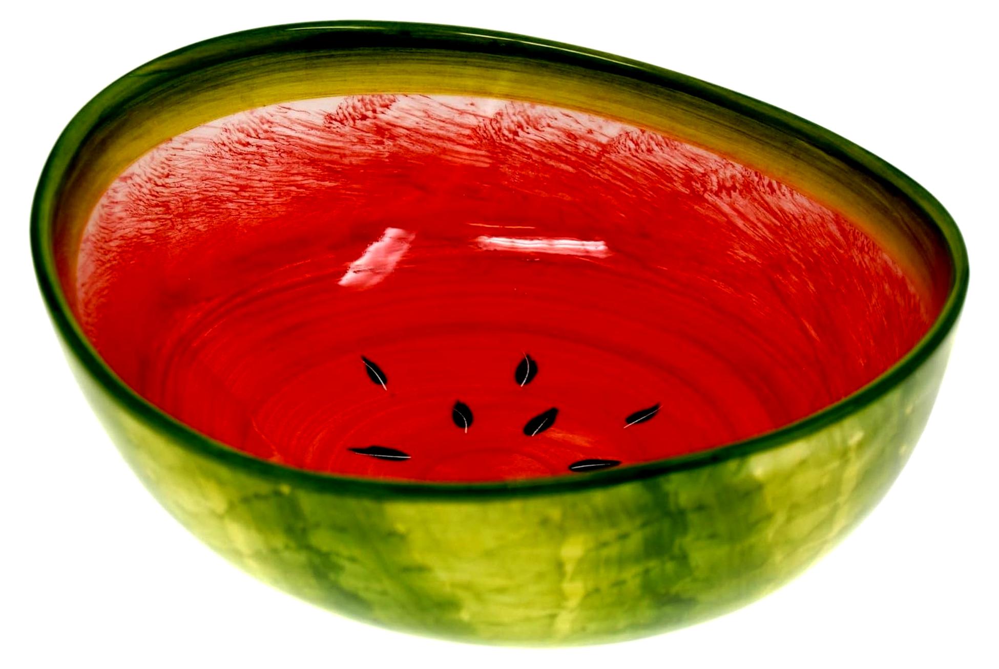 Markenlos Runde Keramikschale, Mediterrane Dekoschale, Motiv: Melone, Handgeformte Salatschüssel Klein Ø 20 cm