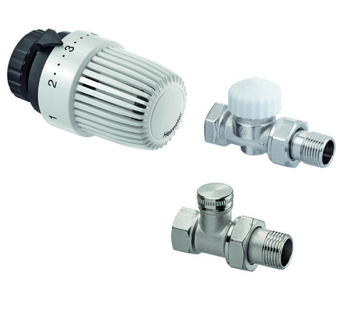 Termostatická súprava pre radiátory pripojené zboku: S termostatická hlavica + termostatický ventil Calypso Exact s prednastavením + uzatvárací ventil radiátora