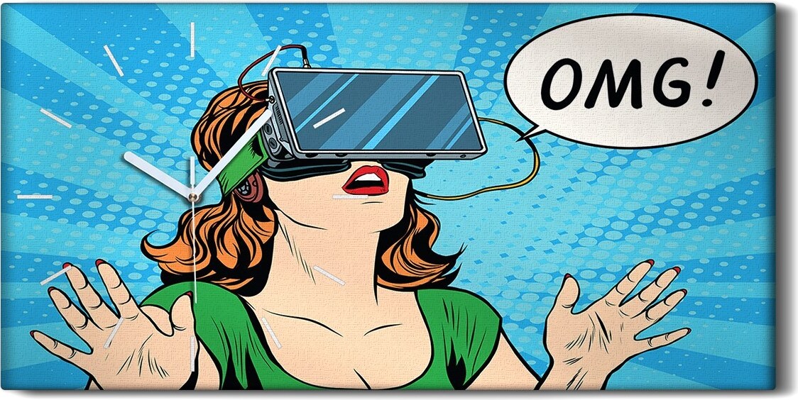 coloray Leinwand Wanduhr Wandkunst Uhr 60x30 Malerei Abstrakte VR Brillen Kunst - weiße Hände zch-60x30-423066913-b