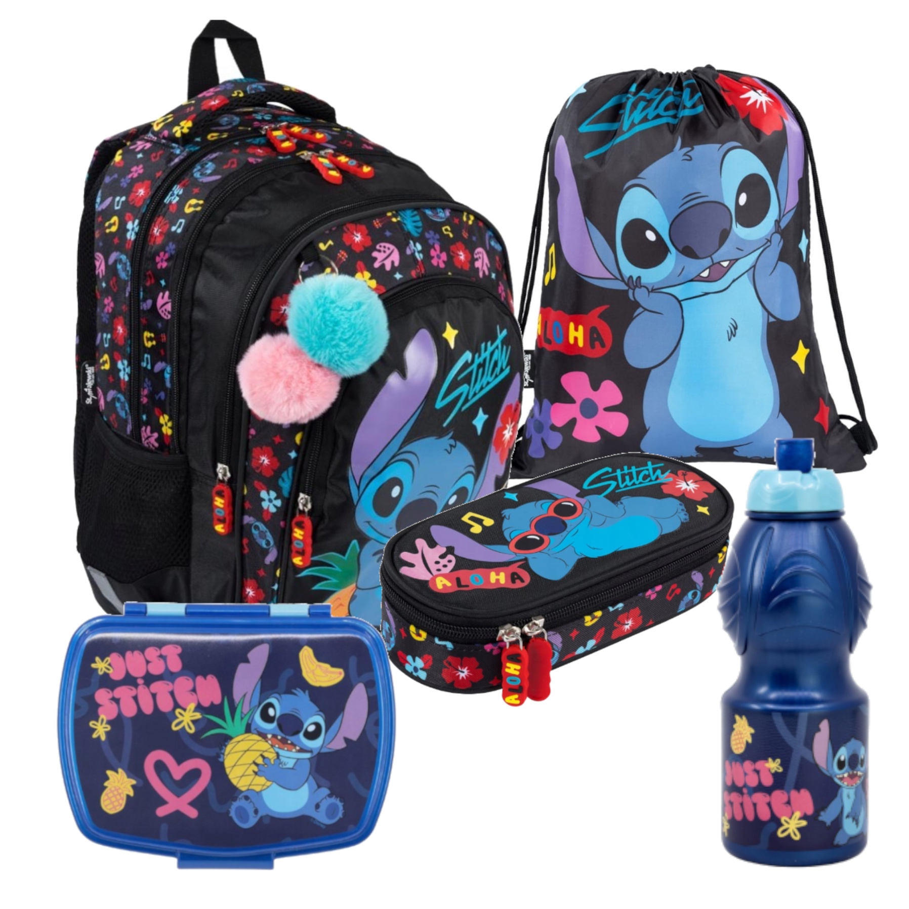 Rucksack Set 5-teiliges Schulset Lilo und Stitch Aloha Schwarz St.Majewski