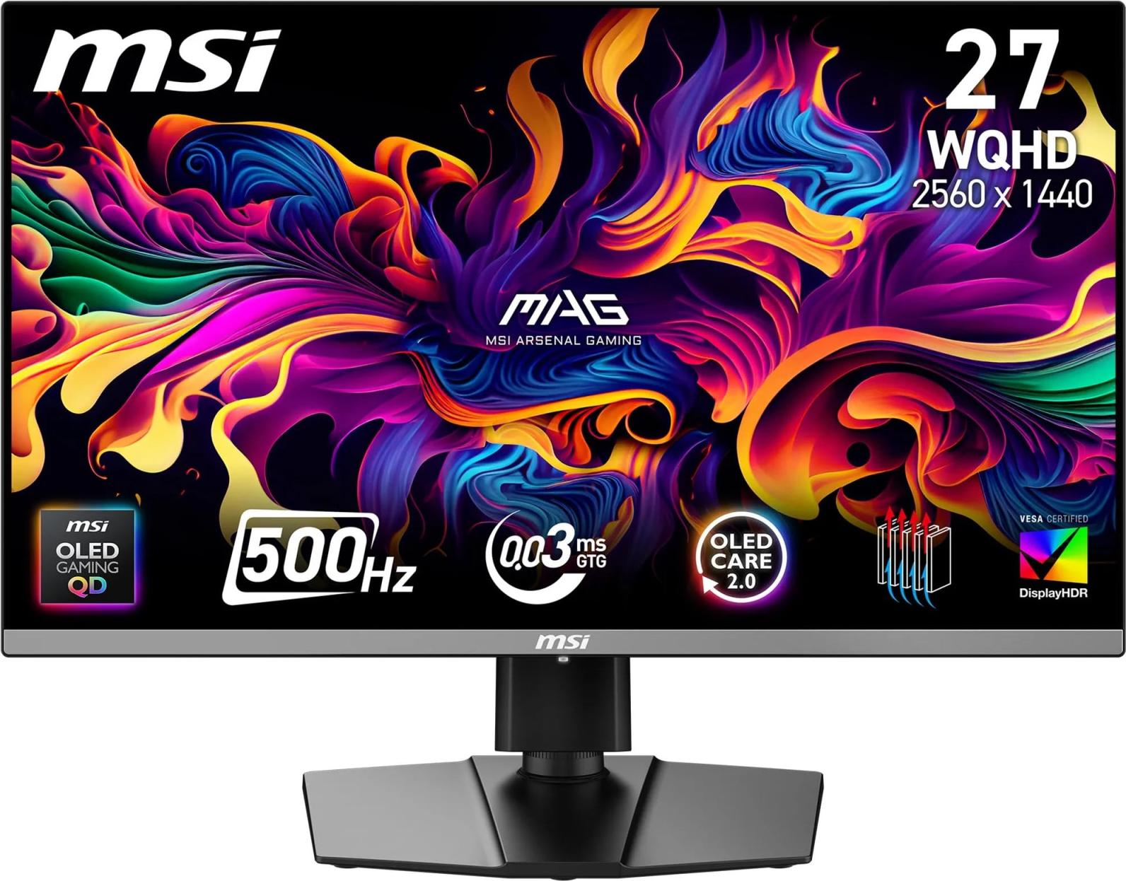 MSI MAG 272QP QD-OLED X50, 67,3 cm (26.5"), 2560 x 1440 px, Wide Quad HD, QD-OLED, 1 ms, Čierna