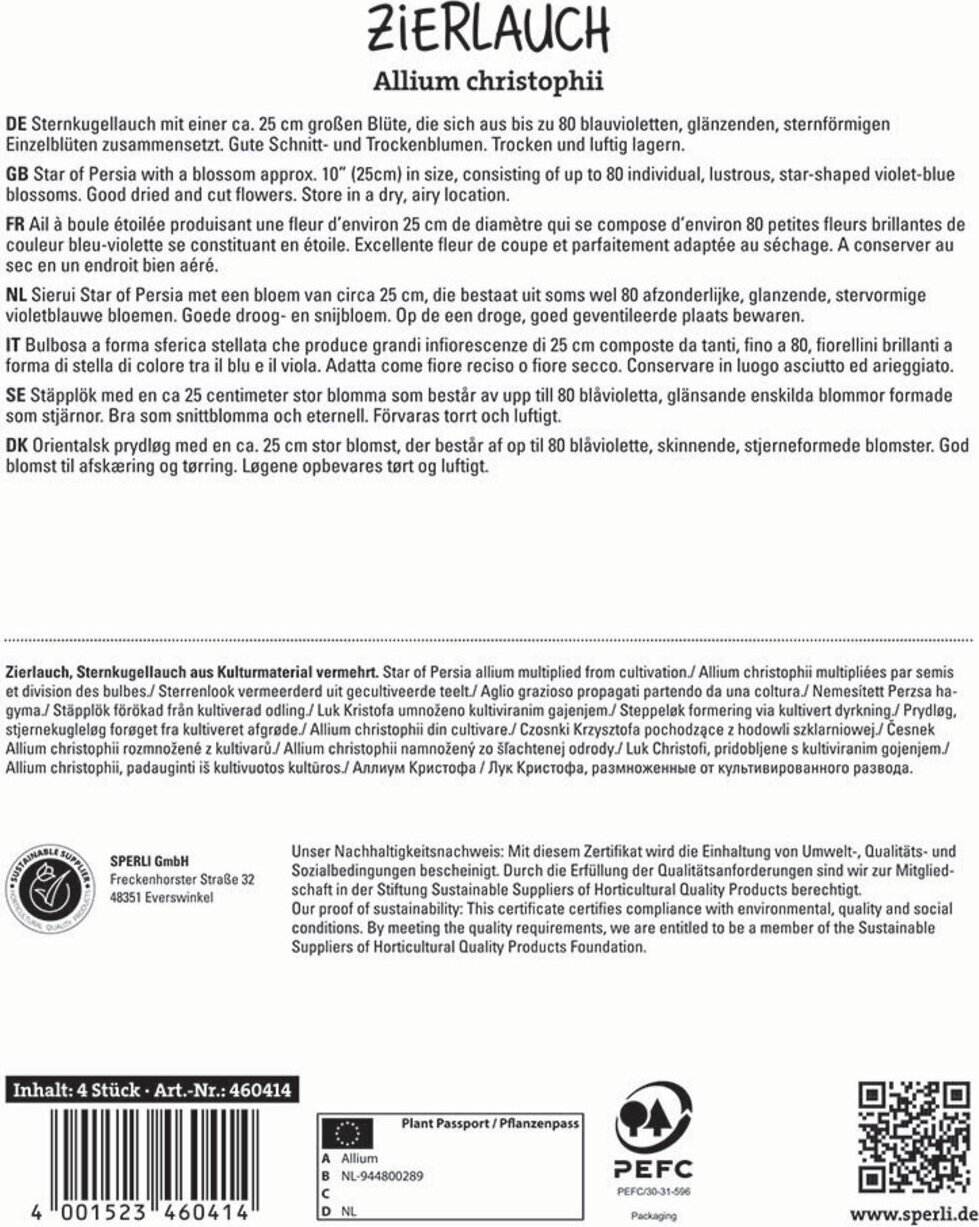 Sperli GmbH Zierlauch christophii (4 Stück) | Zierlauchzwiebeln von Sperli 460414