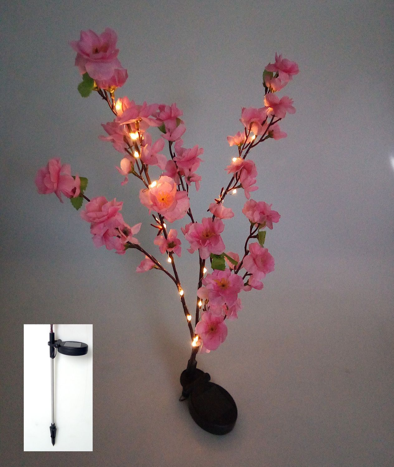 Buri Solar LED Blütenstrauch rosa 90cm Gartenstecker Lichterstrauch Zweige Gartendeko 109553