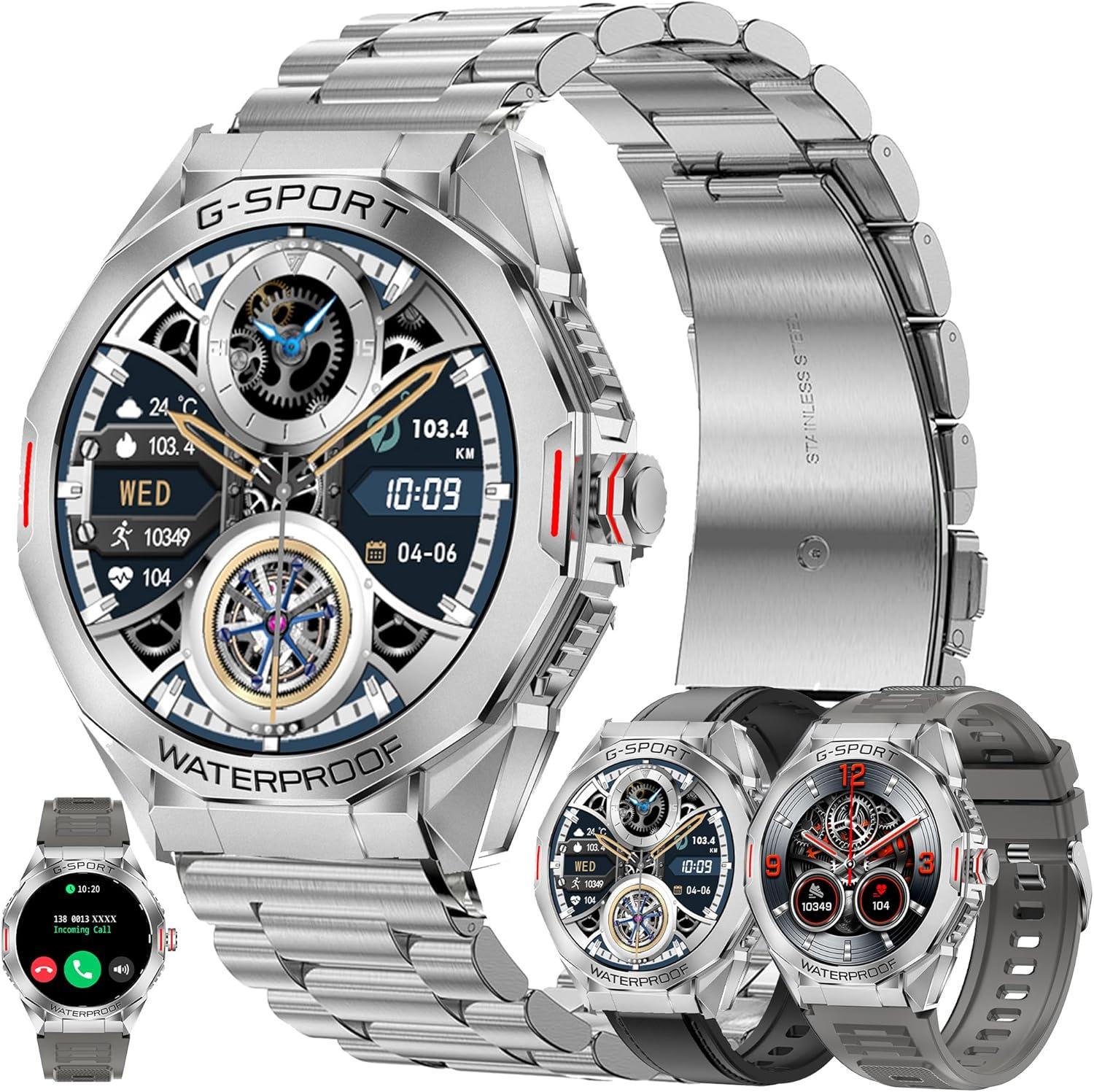 Herren Smartwatch mit Telefonfunktion 146 Inch AMOLED Fitness Uhr Aktivitätstracker mit 123 Sportmodi Blutdruckmessung Herzfrequenz und Schlafmonitor