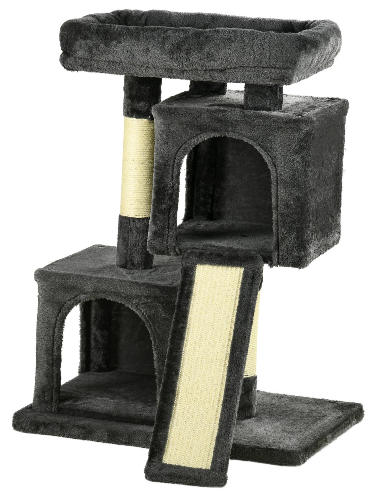 Patootie Fruitie 83 cm hoher Katzenbaum. Kleiner Katzenbaum mit Sisalst?mmen, Kratzbaum, Katzenm?bel, Spielbaum fš¹r kleine Katzen, dunkelgrau.