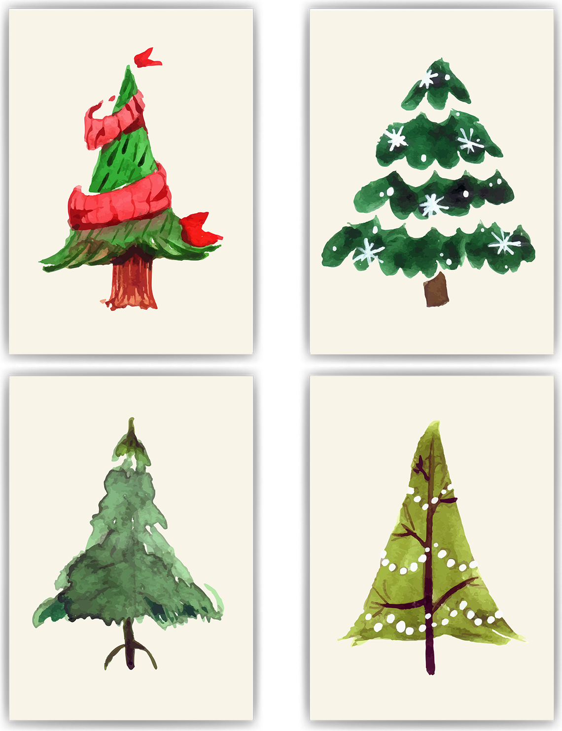 Tigerlino® Weihnachtsbaum Kunstdrucke Weihnachten DIN A4 Weihnachtsbilder Weihnachtsposter Weihnachtsdeko Wandbilder 4er Set – DIN A4 (21x29.7cm)