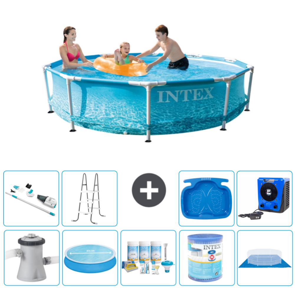 Bazén s okrúhlym rámom Intex - 305 x 76 cm - tlak vody - vrátane čerpadla - markíza - balík na údržbu - filter - krycia plachta - vysávač - rebrík