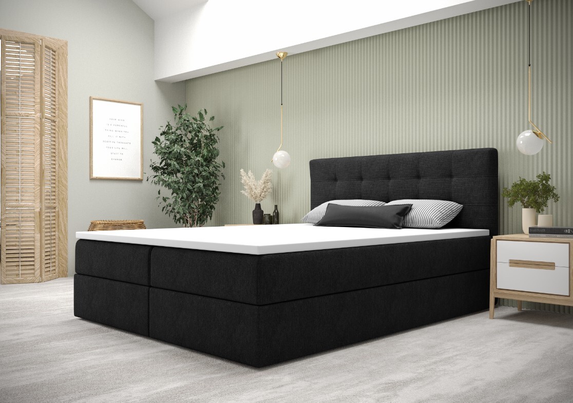 FERA 140x200 Boxspring posteľ Štýlová posteľ s úložným boxom, rôzne farby, s vrchným matracom, spálňová čalúnená posteľ COSMIC 100