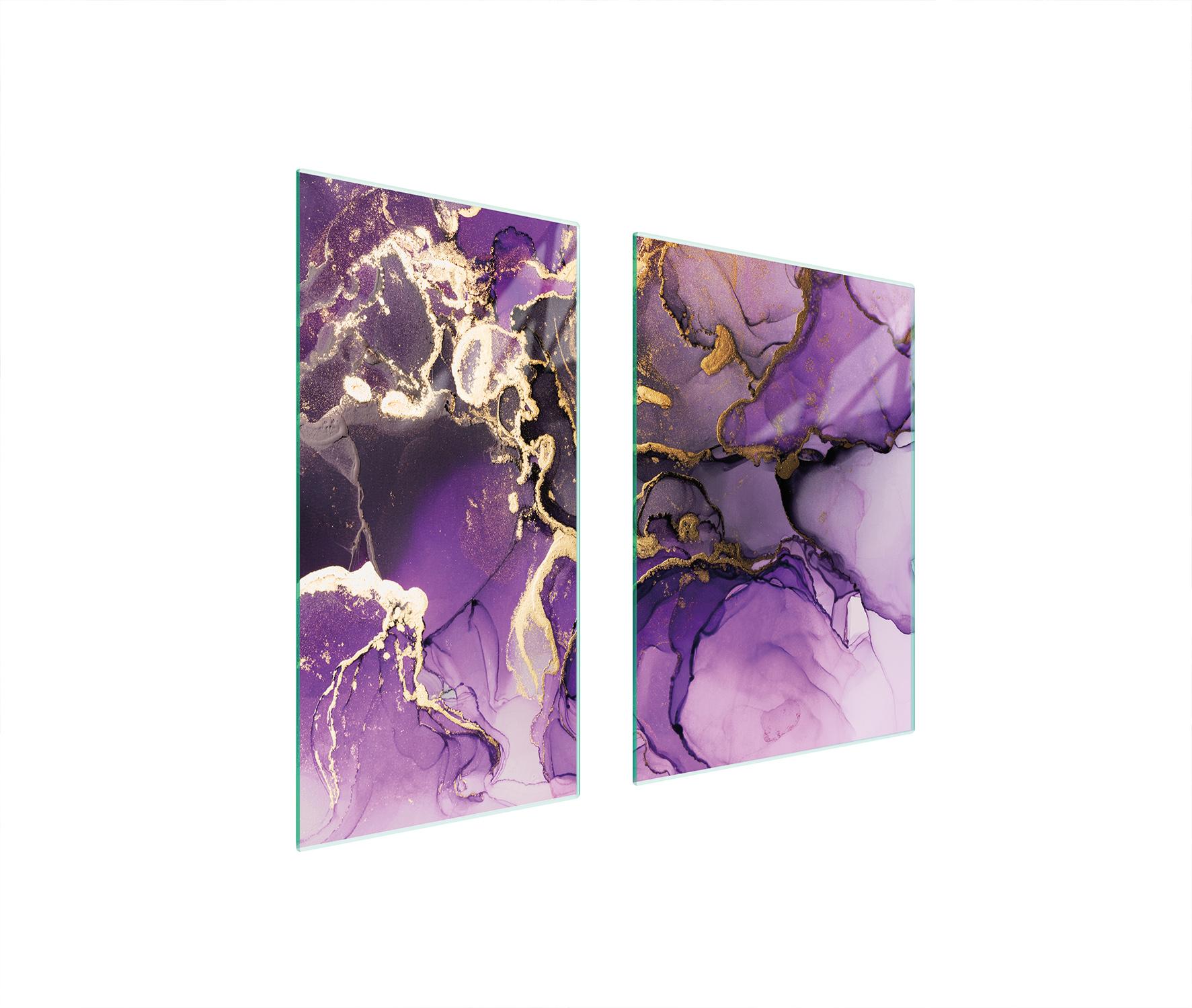 TMK ArtDeko Herdabdeckplatten 2 teilig 75x52 Ceranfeld Abdeckung Glas Schneidebrett Marmor Violett