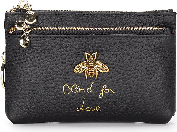 INF Damen-Münzbeutel aus echtem Leder mit Reißverschluss Schwarz 370909